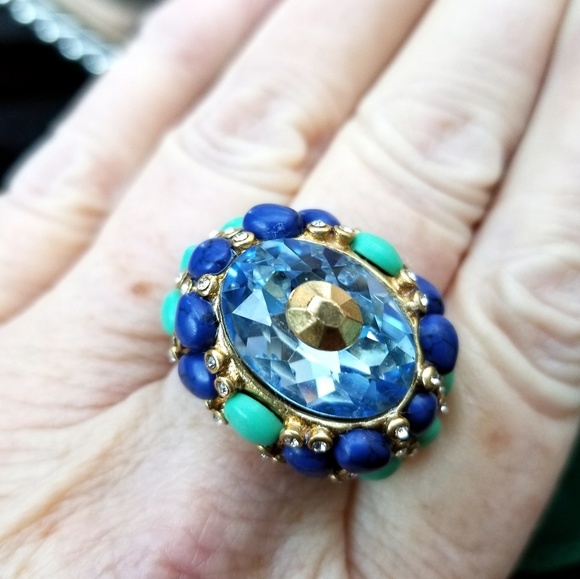 Stella&Dot Sky Blue Crystal•Cobalt•Turquoise Ring - Picture 5 of 7